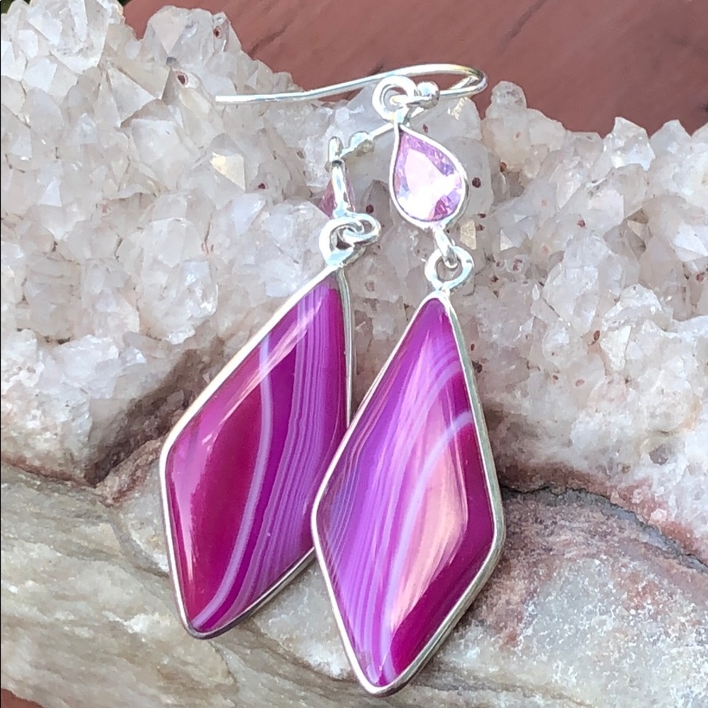 BOUTIQUE PINK BOTSWANA AGATE 925  SILVER EARRINGS